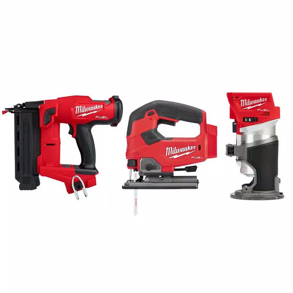 Nail Guns Milwaukee M18 FUEL 18-Volt Lithium-Ion Brushless Gen II 18-Gauge Cordless Brad Nailer/Jig SawithRouter Combo Kit (3-Tool) 3 Nail Guns Milwaukee M18 FUEL 18-Volt Lithium-Ion Brushless Gen II 18-Gauge Cordless Brad Nailer/Jig SawithRouter Combo Kit (3-Tool)