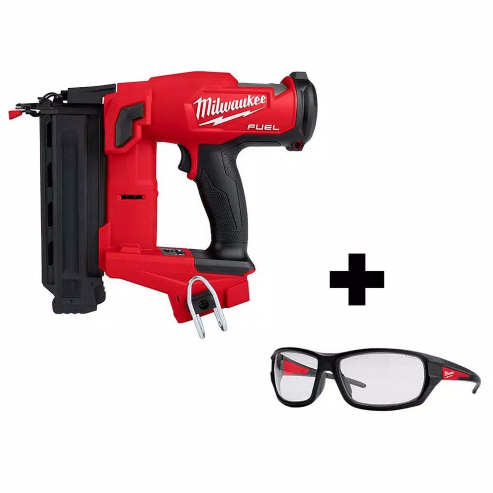 Nail Guns Milwaukee M18 FUEL 18-Volt 18-Gauge Lithium-Ion Brushless Cordless Gen II Brad Nailer And Clear Performance Safety Glasses 3 Nail Guns Milwaukee M18 FUEL 18-Volt 18-Gauge Lithium-Ion Brushless Cordless Gen II Brad Nailer And Clear Performance Safety Glasses