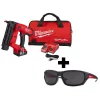 Nail Guns Milwaukee M18 FUEL 18-Volt 18-Gauge Lithium-Ion Brushless Cordless Gen II Brad Nailer Kit And Tinted Performance Safety Glasses