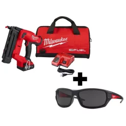 Nail Guns Milwaukee M18 FUEL 18-Volt 18-Gauge Lithium-Ion Brushless Cordless Gen II Brad Nailer Kit And Tinted Performance Safety Glasses
