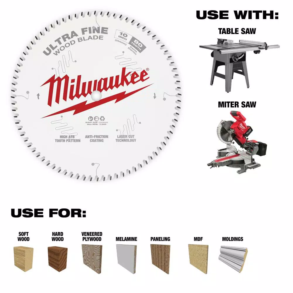 Saw Blades Milwaukee 10 In. X 80-Tooth Ultra Fine Finish Circular Saw Blade 3 Saw Blades Milwaukee 10 In. X 80-Tooth Ultra Fine Finish Circular Saw Blade