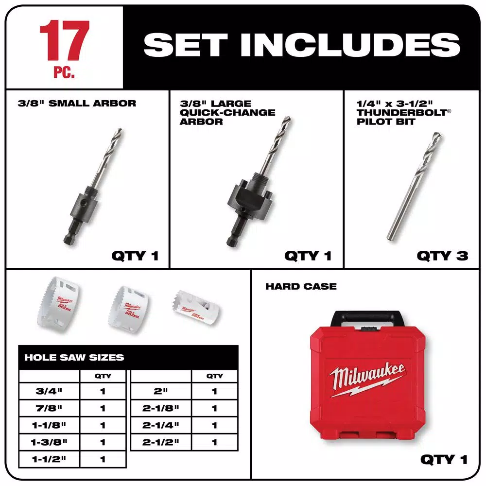 Drill Bits Milwaukee Hole Dozer General Purpose Bi-Metal Hole Saw Set (17-Piece) 4 Drill Bits Milwaukee Hole Dozer General Purpose Bi-Metal Hole Saw Set (17-Piece) - Image 2
