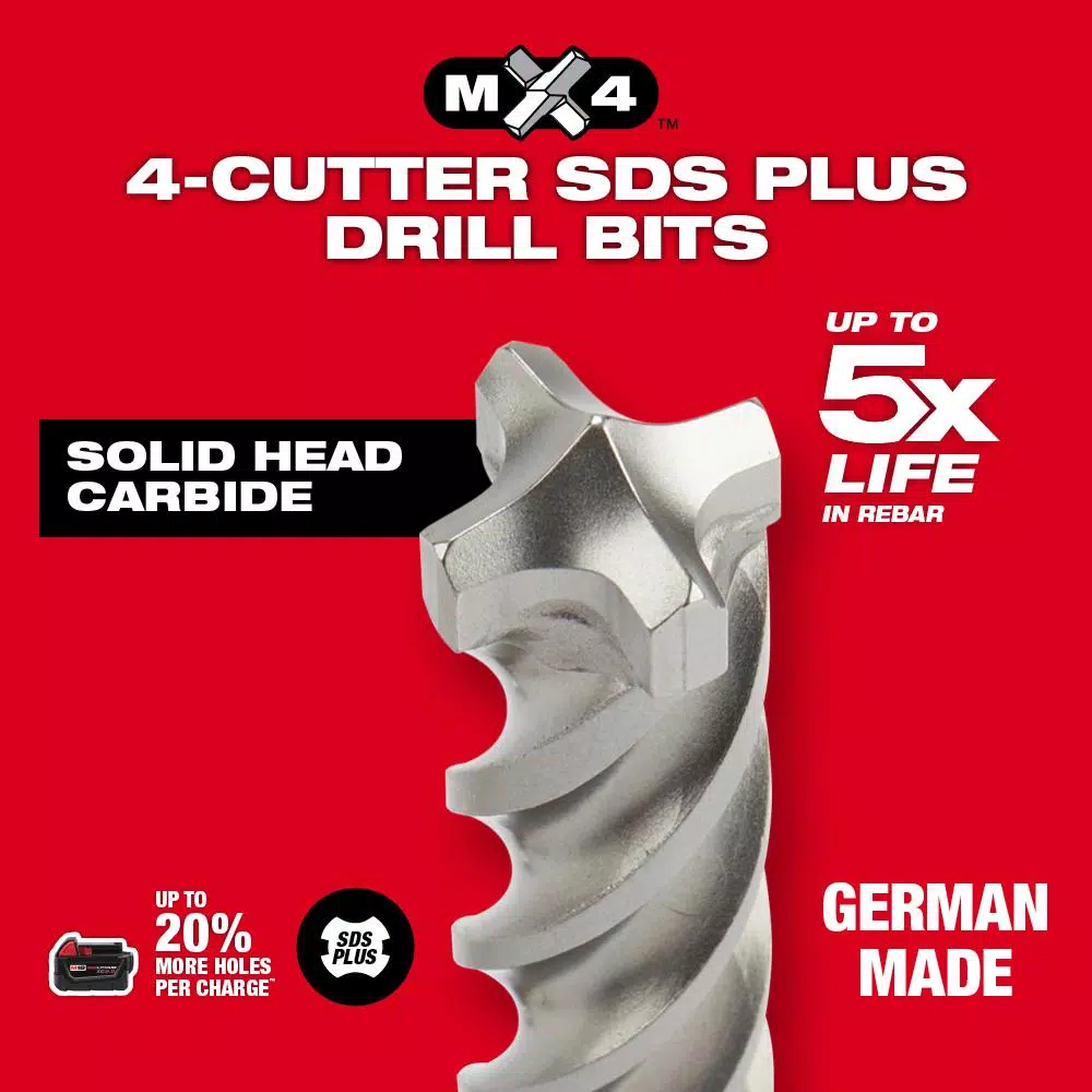 Drill Bits Milwaukee 5/8 In. X 12 In. MX4 SDS-Plus Carbide Bit 6 Drill Bits Milwaukee 5/8 In. X 12 In. MX4 SDS-Plus Carbide Bit - Image 4