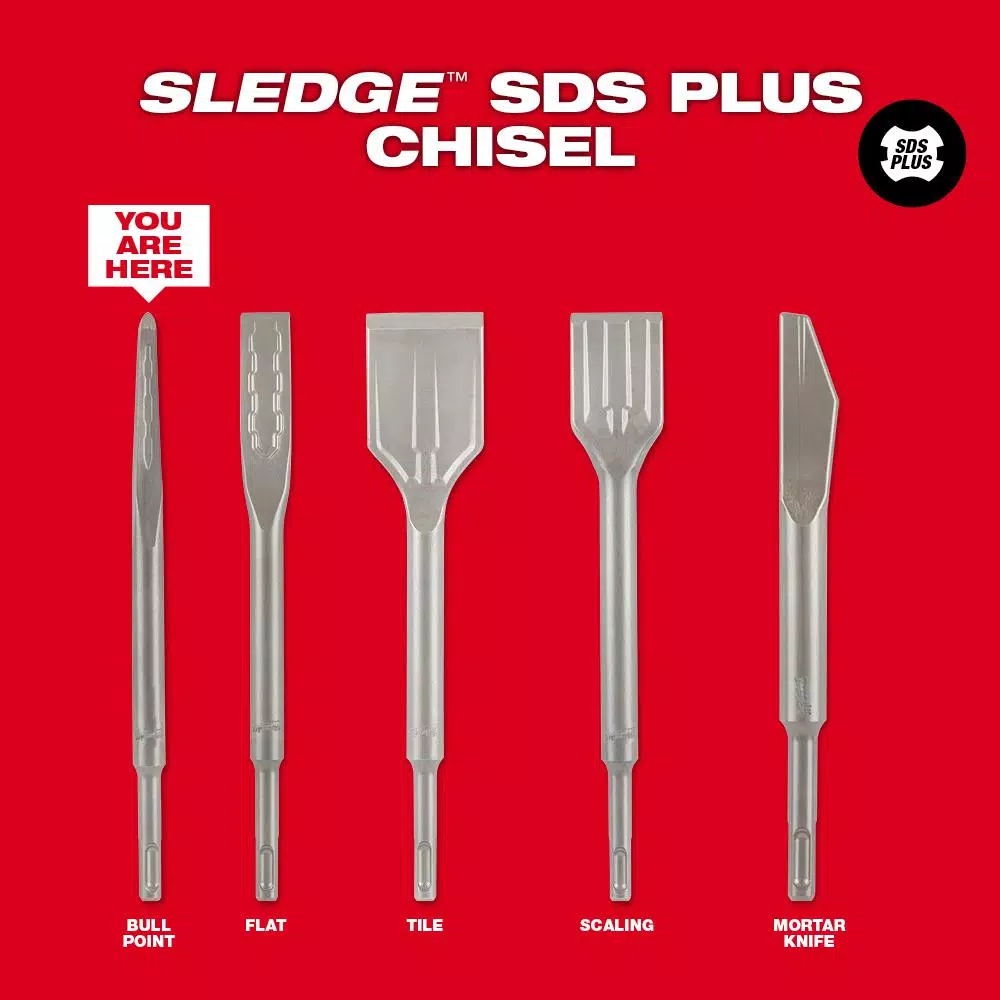 Drill Bits Milwaukee 10 In. SDS-Plus SLEDGE Steel Demo Bull Point Chisel 7 Drill Bits Milwaukee 10 In. SDS-Plus SLEDGE Steel Demo Bull Point Chisel - Image 5