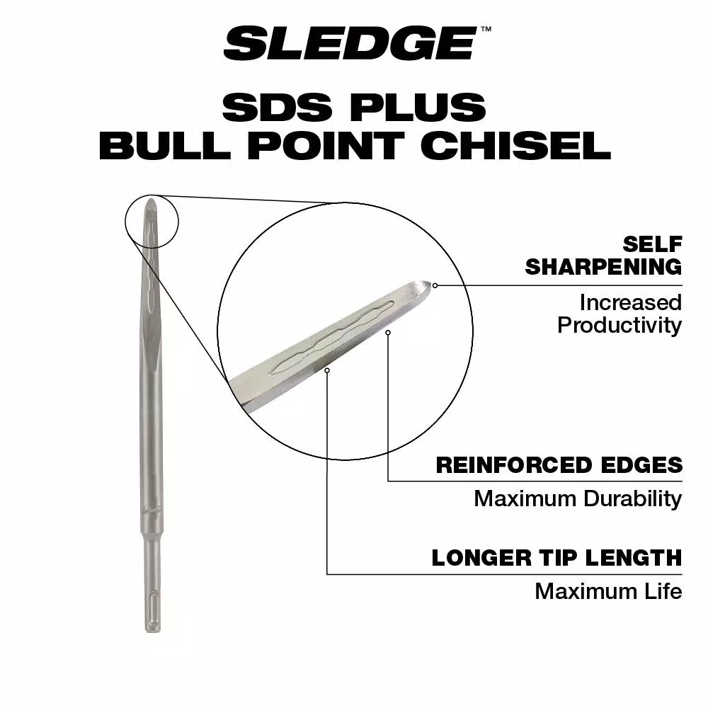 Drill Bits Milwaukee 10 In. SDS-Plus SLEDGE Steel Demo Bull Point Chisel 5 Drill Bits Milwaukee 10 In. SDS-Plus SLEDGE Steel Demo Bull Point Chisel - Image 3