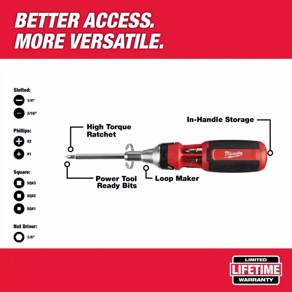 Screwdrivers & Nut Drivers Milwaukee 9-in-1 Square Drive Ratcheting Multi-Bit Screwdriver 4 Screwdrivers & Nut Drivers Milwaukee 9-in-1 Square Drive Ratcheting Multi-Bit Screwdriver - Image 2