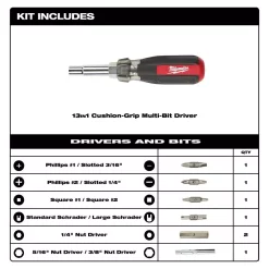 Screwdrivers & Nut Drivers Milwaukee 13-in-1 Multi-Tip Cushion Grip Screwdriver With Schrader Bit -Deals Power Tool Accessories Store milwaukee multi bit screwdrivers 48 22 2881 40 1000
