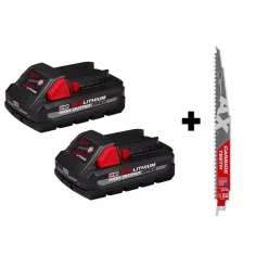 Power Tool Batteries Milwaukee M18 18-Volt Lithium-Ion HIGH OUTPUT CP 3.0 Ah Battery Pack (2-Pack) W/9 In. 5 TPI AX Carbide Reciprocating Saw Blade