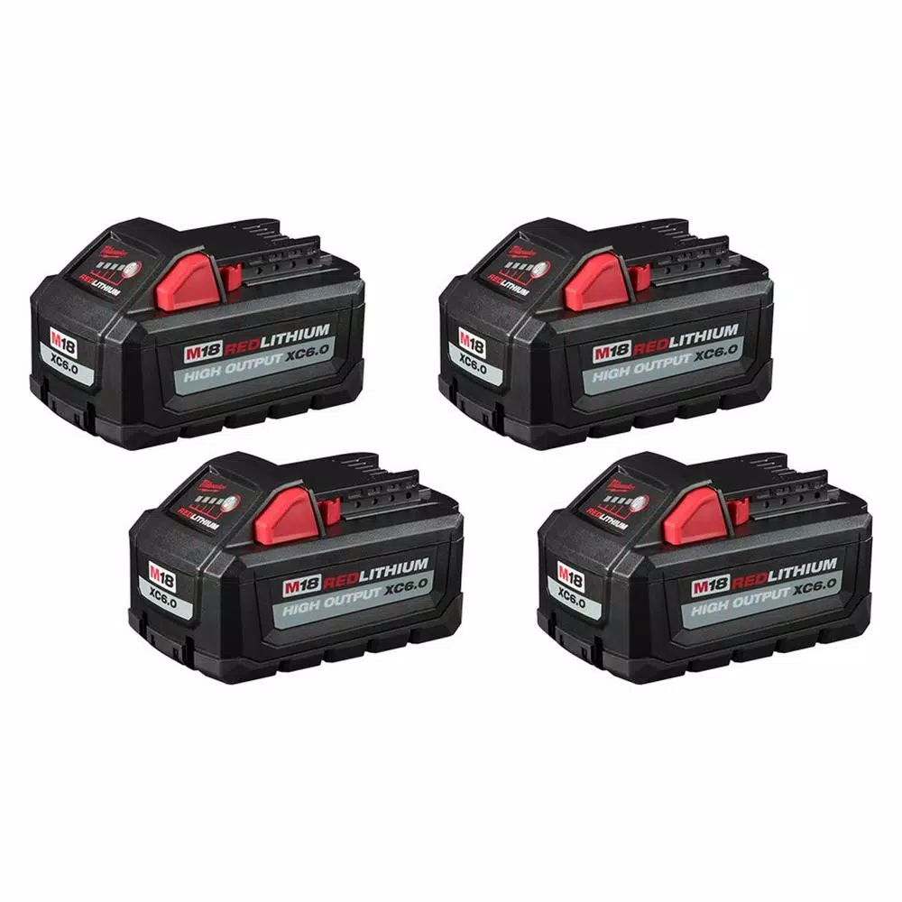 Power Tool Batteries Milwaukee M18 18-Volt Lithium-Ion High Output 6.0Ah Battery Pack (4-Pack) 3 Power Tool Batteries Milwaukee M18 18-Volt Lithium-Ion High Output 6.0Ah Battery Pack (4-Pack)