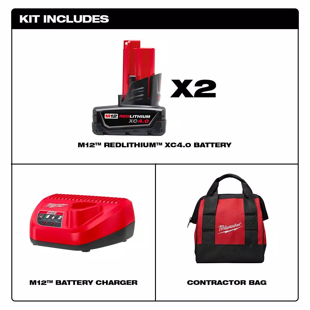 Power Tool Batteries Milwaukee M12 12-Volt Lithium-Ion Starter Kit With Two 4.0 Ah Battery Packs And Charger 4 Power Tool Batteries Milwaukee M12 12-Volt Lithium-Ion Starter Kit With Two 4.0 Ah Battery Packs And Charger - Image 2
