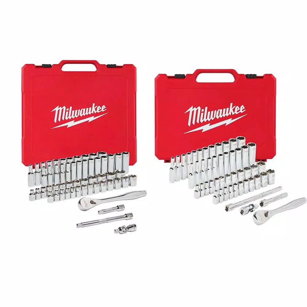 Hand Tool Sets Milwaukee 3/8 In. And 1/4 In. Drive SAE/Metric Ratchet And Socket Mechanics Tool Set (106-Piece) 3 Hand Tool Sets Milwaukee 3/8 In. And 1/4 In. Drive SAE/Metric Ratchet And Socket Mechanics Tool Set (106-Piece)