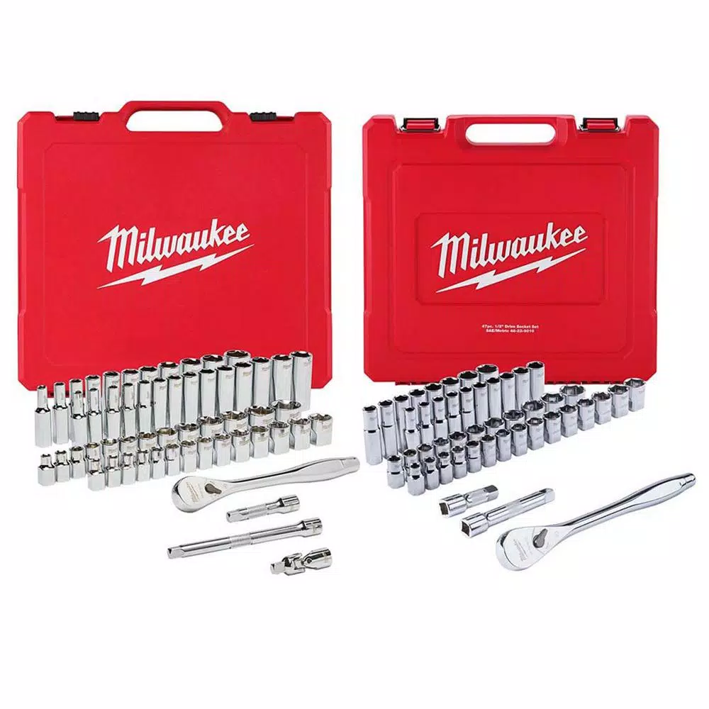 Hand Tool Sets Milwaukee 3/8 In. And 1/2 In. Drive SAE/Metric Ratchet And Socket Mechanics Tool Set (103-Piece) 3 Hand Tool Sets Milwaukee 3/8 In. And 1/2 In. Drive SAE/Metric Ratchet And Socket Mechanics Tool Set (103-Piece)