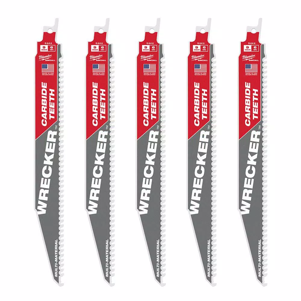 Saw Blades Milwaukee 9 In. 6 TPI WRECKER Carbide Teeth Multi-Material Cutting SAWZALL Reciprocating Saw Blade (5-Pack) 7 Saw Blades Milwaukee 9 In. 6 TPI WRECKER Carbide Teeth Multi-Material Cutting SAWZALL Reciprocating Saw Blade (5-Pack) - Image 5