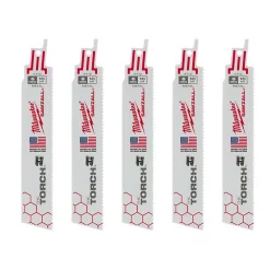 Milwaukee 6 In. 10 TPI Torch Thick Metal Cutting SAWZALL Reciprocating Saw Blades (5-Pack)