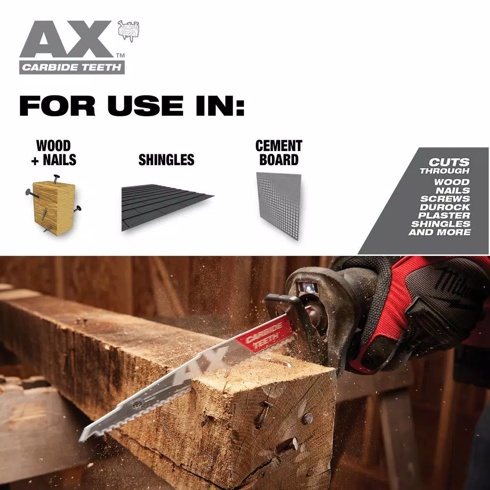 Saw Blades Milwaukee SAWZALL Demolition Wood And Metal Cutting Reciprocating Saw Blade Set (13-Piece) W/ 9 In. AX Carbide Teeth Blade 4 Saw Blades Milwaukee SAWZALL Demolition Wood And Metal Cutting Reciprocating Saw Blade Set (13-Piece) W/ 9 In. AX Carbide Teeth Blade - Image 2