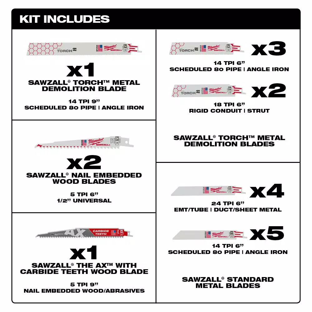 Saw Blades Milwaukee SAWZALL Demolition Wood And Metal Cutting Reciprocating Saw Blade Set (18-Piece) With AX Carbide Teeth Blade 4 Saw Blades Milwaukee SAWZALL Demolition Wood And Metal Cutting Reciprocating Saw Blade Set (18-Piece) With AX Carbide Teeth Blade - Image 2