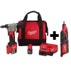 Fastening Tools Milwaukee M12 12-Volt Lithium-Ion Cordless Rivet Tool Kit With (2) 1.5Ah Batteries And Charger And M12 Rotary Tool -Deals Power Tool Accessories Store milwaukee rivet tools 2550 22 2460 20 64 1000