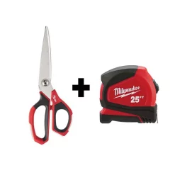 Cutting Tools Milwaukee Jobsite Straight Scissors W/ 25 Ft. Compact Tape Measure