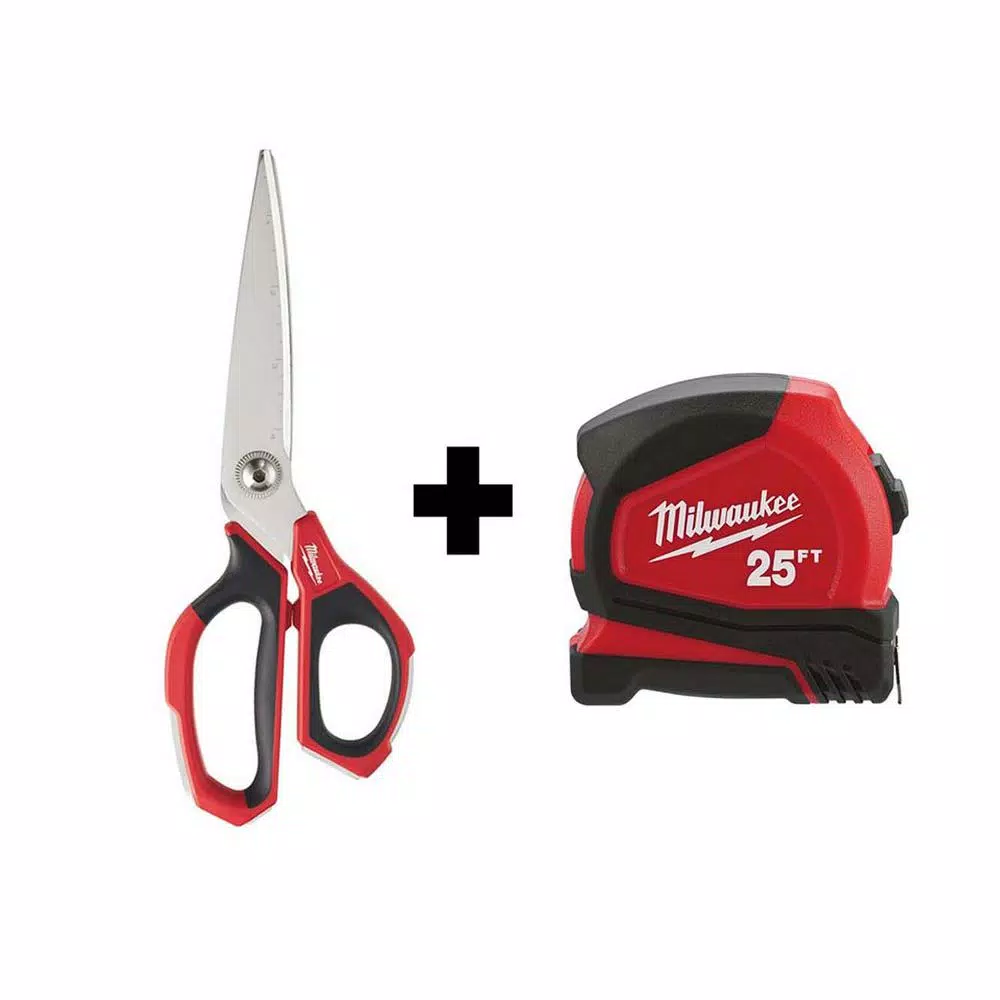 Cutting Tools Milwaukee Jobsite Straight Scissors W/ 25 Ft. Compact Tape Measure 3 Cutting Tools Milwaukee Jobsite Straight Scissors W/ 25 Ft. Compact Tape Measure
