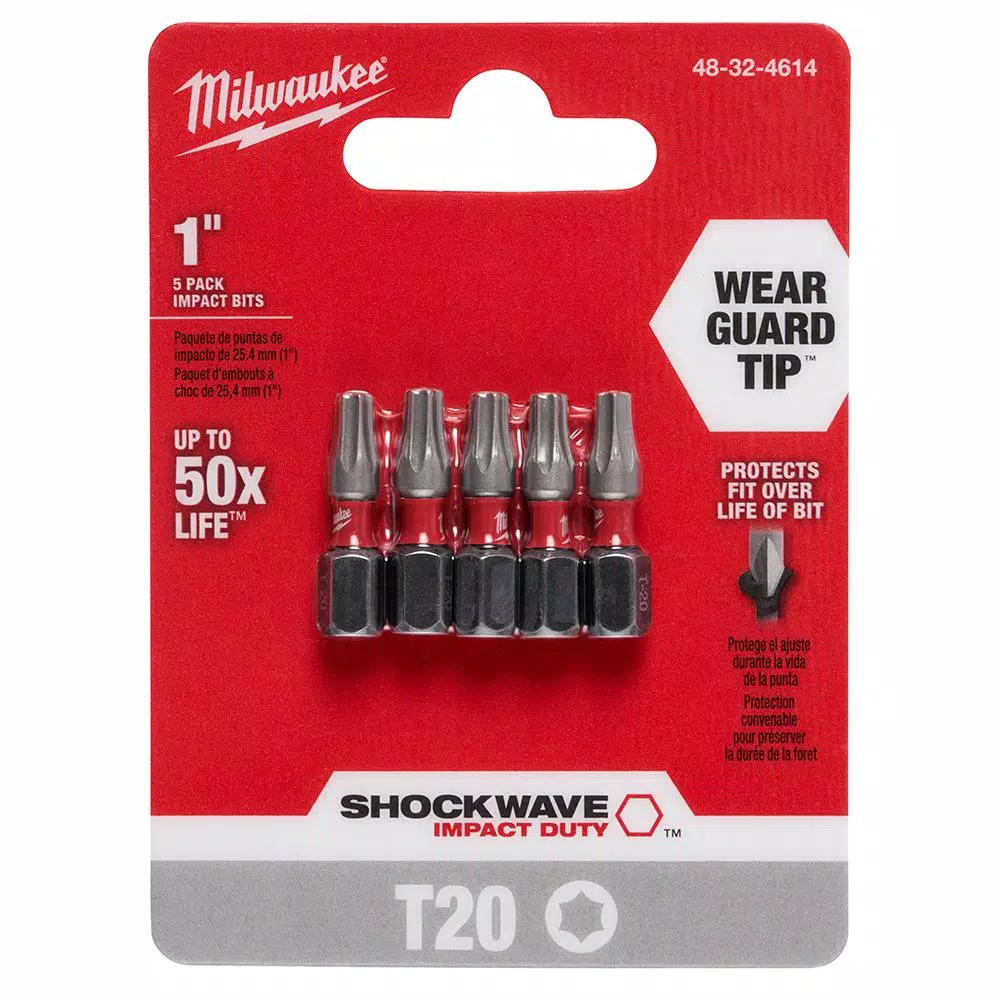 Drill Bits Milwaukee SHOCKWAVE Torx #20 1 In. Impact Duty Steel Screwdriver Bit (5-Pack) 4 Drill Bits Milwaukee SHOCKWAVE Torx #20 1 In. Impact Duty Steel Screwdriver Bit (5-Pack) - Image 2
