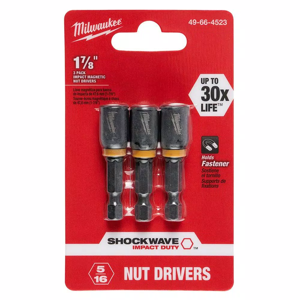 Drill Bits Milwaukee Shockwave 5/16 In. X 1-7/8 In. Black Oxide Impact Duty Magnetic Nut Drivers (3-Pack) 4 Drill Bits Milwaukee Shockwave 5/16 In. X 1-7/8 In. Black Oxide Impact Duty Magnetic Nut Drivers (3-Pack) - Image 2