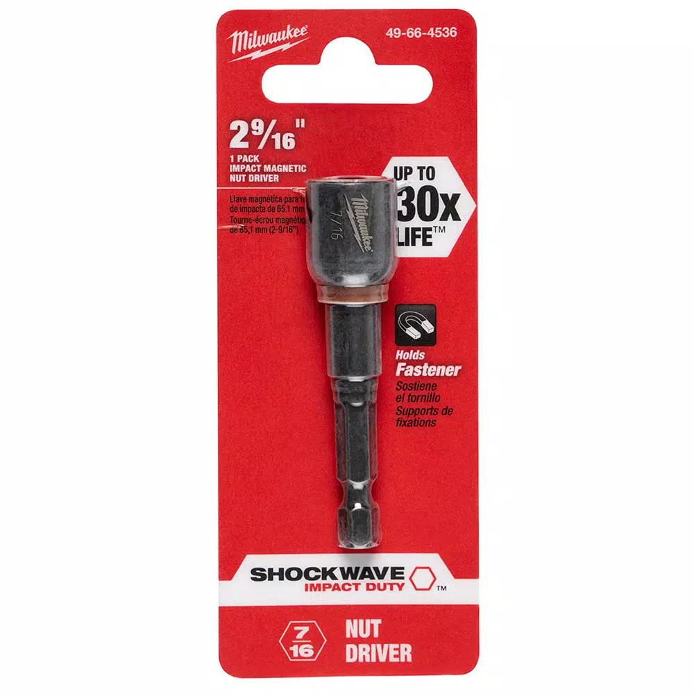 Drill Bits Milwaukee Shockwave 7/16 In. X 2-9/16 In. Steel Magnetic Nut Driver 4 Drill Bits Milwaukee Shockwave 7/16 In. X 2-9/16 In. Steel Magnetic Nut Driver - Image 2