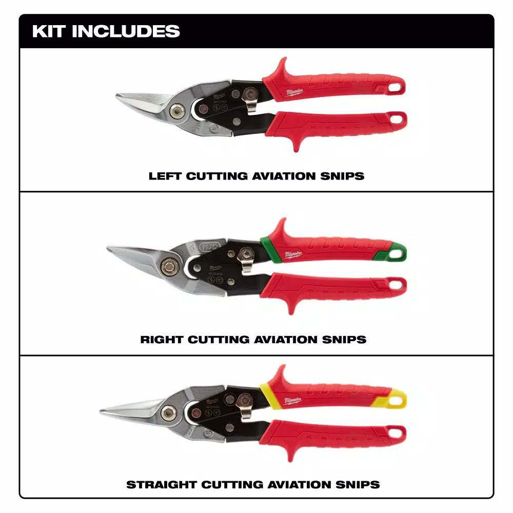 Cutting Tools Milwaukee Left, Right, And Straight Aviation Snips (3-Pack) 7 Cutting Tools Milwaukee Left, Right, And Straight Aviation Snips (3-Pack) - Image 5