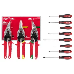 Cutting Tools Milwaukee Straight-Cut Offset Aviation Snip (3-Pack) With Screwdriver Set (8-Piece)