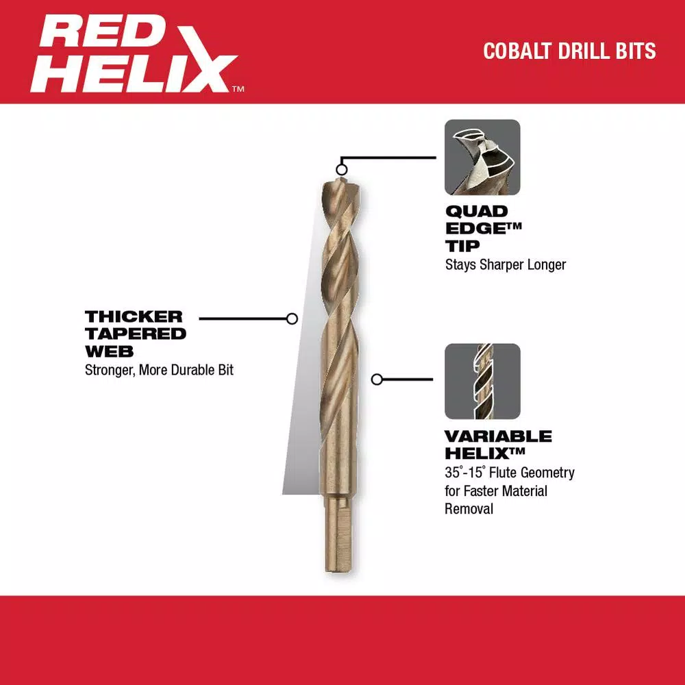 Drill Bits Milwaukee 1/2 In. Cobalt Red Helix Twist Drill Bit 5 Drill Bits Milwaukee 1/2 In. Cobalt Red Helix Twist Drill Bit - Image 3