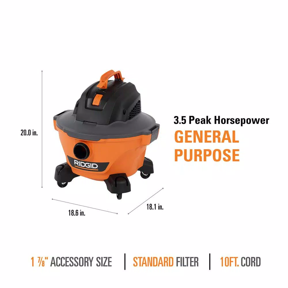 Wet & Dry Vacuums RIDGID 6 Gallon 3.5-Peak HP NXT Wet/Dry Shop Vacuum With Filter, Dust Bags, Hose And Accessories 6 Wet & Dry Vacuums RIDGID 6 Gallon 3.5-Peak HP NXT Wet/Dry Shop Vacuum With Filter, Dust Bags, Hose And Accessories - Image 4