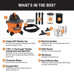 Wet & Dry Vacuums RIDGID 9 Gal. 4.25-Peak HP NXT Wet/Dry Shop Vacuum With Standard Filter, Wet Filter, Dust Bags, Hose And Accessories 16 Wet & Dry Vacuums RIDGID 9 Gal. 4.25-Peak HP NXT Wet/Dry Shop Vacuum With Standard Filter, Wet Filter, Dust Bags, Hose And Accessories -Deals Power Tool Accessories Store oranges peaches ridgid wet dry vacuums hd0900b e1 1000