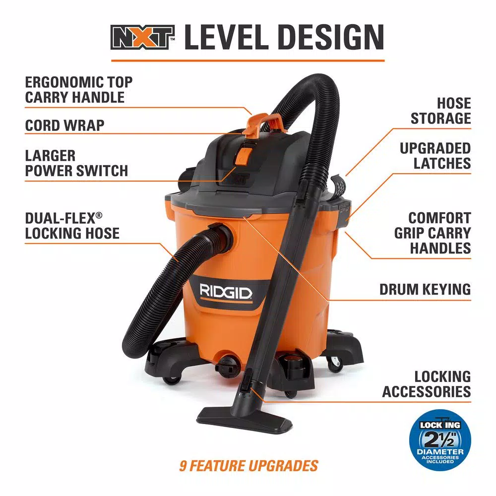 Wet & Dry Vacuums RIDGID 12 Gal. 5.0-Peak HP NXT Wet/Dry Shop Vacuum With Filter, Hose, Accessories, Pump Accessory And Wet Application Filter 5 Wet & Dry Vacuums RIDGID 12 Gal. 5.0-Peak HP NXT Wet/Dry Shop Vacuum With Filter, Hose, Accessories, Pump Accessory And Wet Application Filter - Image 3