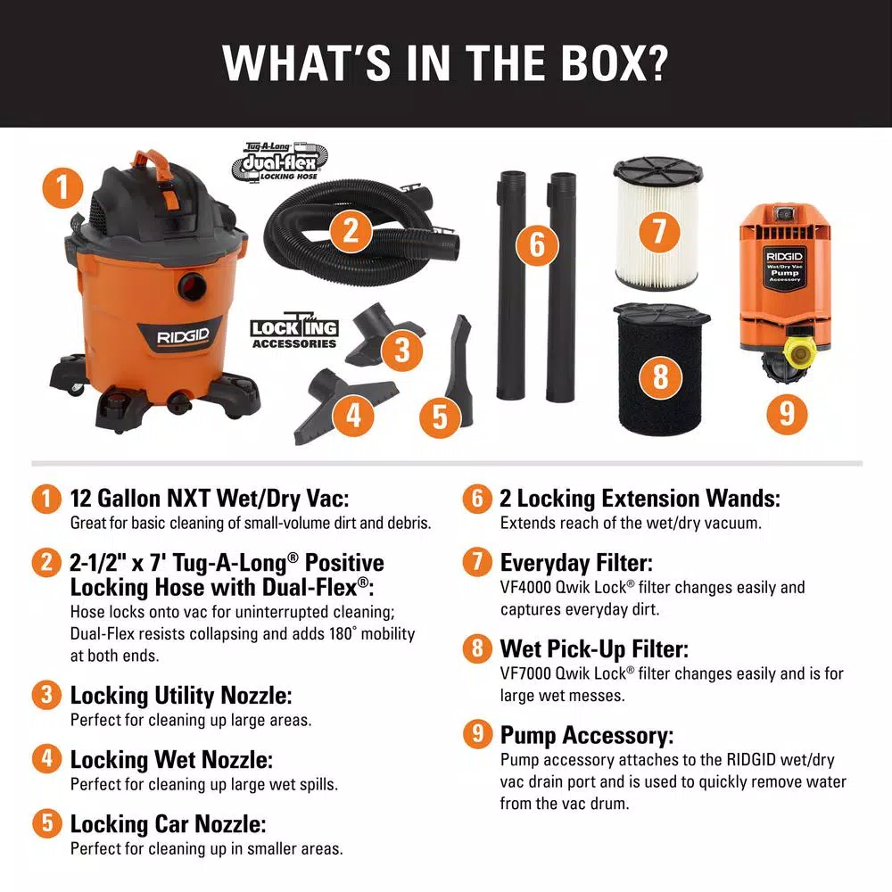 Wet & Dry Vacuums RIDGID 12 Gal. 5.0-Peak HP NXT Wet/Dry Shop Vacuum With Filter, Hose, Accessories, Pump Accessory And Wet Application Filter 4 Wet & Dry Vacuums RIDGID 12 Gal. 5.0-Peak HP NXT Wet/Dry Shop Vacuum With Filter, Hose, Accessories, Pump Accessory And Wet Application Filter - Image 2