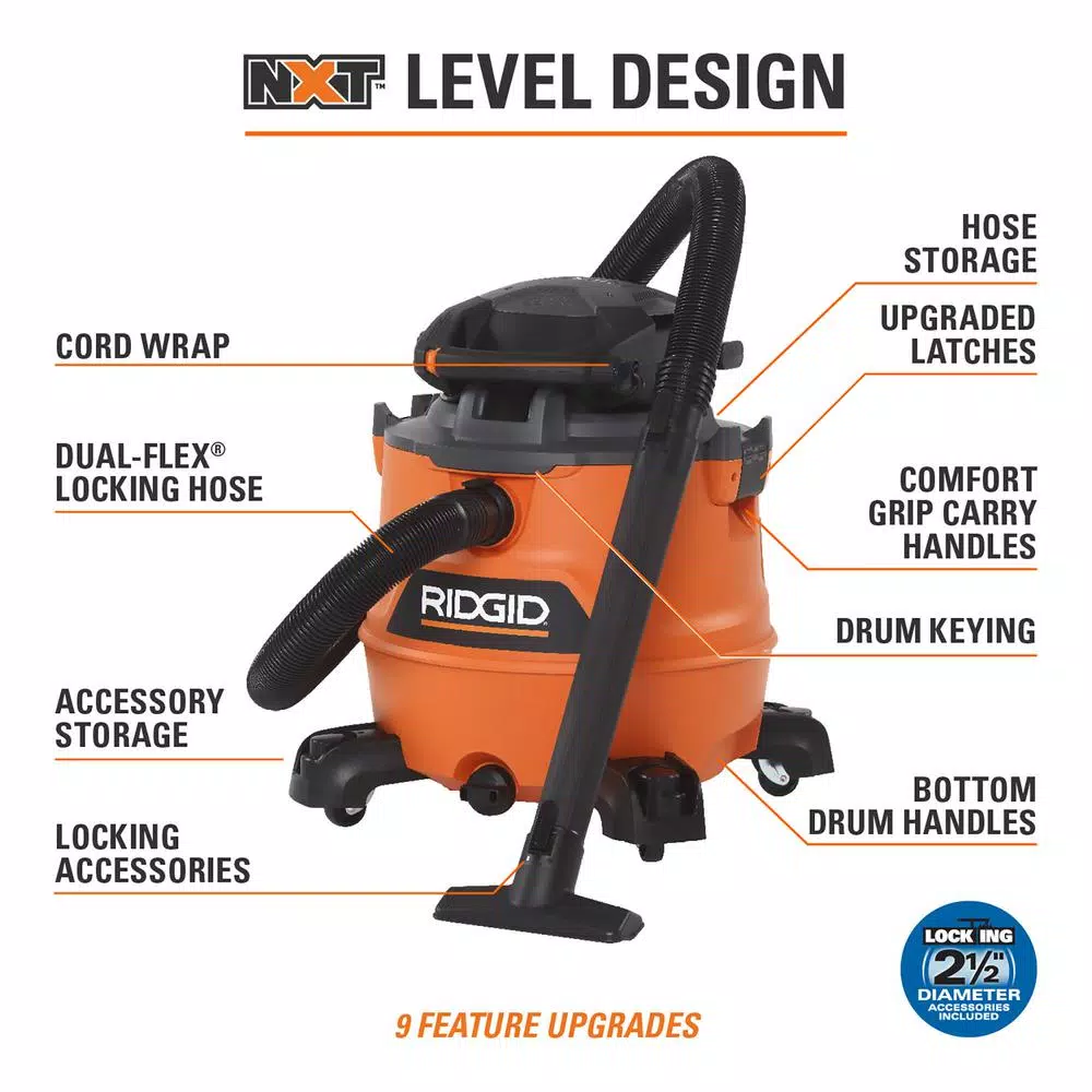 Wet & Dry Vacuums RIDGID 16 Gal. 6.5-Peak HP NXT Wet/Dry Shop Vacuum With Detachable Blower, Filter, 7 Ft. Hose, 20 Ft. Hose And Accessories 5 Wet & Dry Vacuums RIDGID 16 Gal. 6.5-Peak HP NXT Wet/Dry Shop Vacuum With Detachable Blower, Filter, 7 Ft. Hose, 20 Ft. Hose And Accessories - Image 3