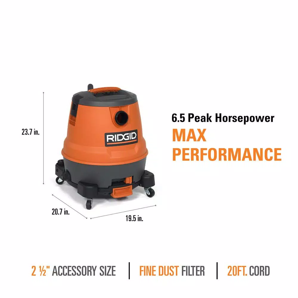 Wet & Dry Vacuums RIDGID 12 Gal. 6.5-Peak HP Motor-On-Bottom Wet/Dry Shop Vacuum With Fine Dust Filter, Hose And Accessories 6 Wet & Dry Vacuums RIDGID 12 Gal. 6.5-Peak HP Motor-On-Bottom Wet/Dry Shop Vacuum With Fine Dust Filter, Hose And Accessories - Image 4