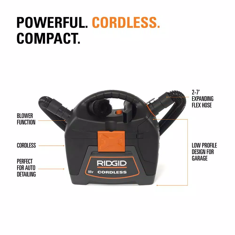 Wet & Dry Vacuums RIDGID 3 Gal. 18-Volt Cordless Handheld Wet/Dry Shop Vacuum (Tool Only) With Filter, Expandable Hose And Accessories 5 Wet & Dry Vacuums RIDGID 3 Gal. 18-Volt Cordless Handheld Wet/Dry Shop Vacuum (Tool Only) With Filter, Expandable Hose And Accessories - Image 3