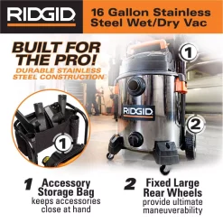Wet & Dry Vacuums RIDGID 16 Gal. 6.5-Peak HP Stainless Steel Wet/Dry Shop Vacuum With Filter, Hose And Accessories -Deals Power Tool Accessories Store oranges peaches ridgid wet dry vacuums wd1956 a0 1000