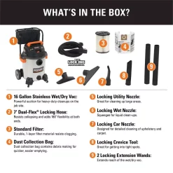 Wet & Dry Vacuums RIDGID 16 Gal. 6.5-Peak HP Stainless Steel Wet/Dry Shop Vacuum With Filter, Hose And Accessories -Deals Power Tool Accessories Store oranges peaches ridgid wet dry vacuums wd1956 e1 1000