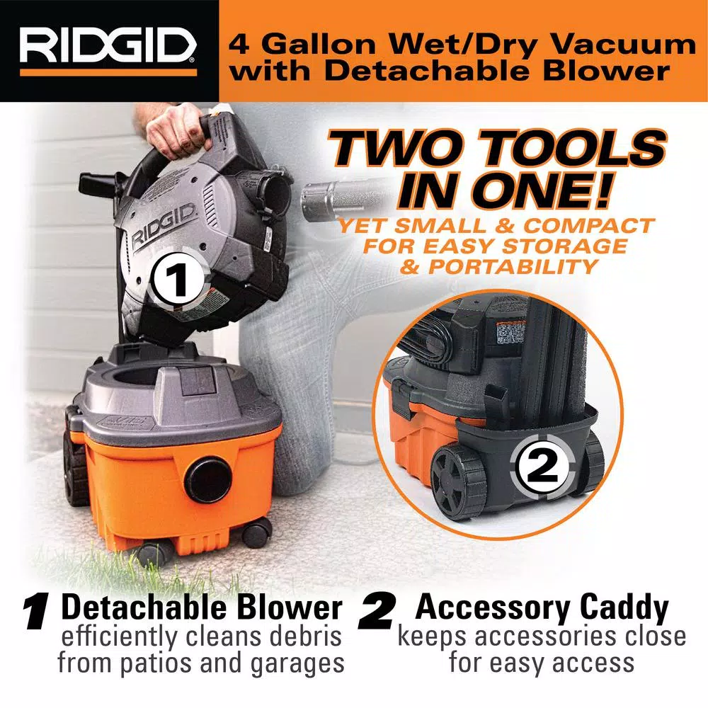 Wet & Dry Vacuums RIDGID 4 Gal. 6.0-Peak HP Wet Dry Vac With Detachable Blower 6 Wet & Dry Vacuums RIDGID 4 Gal. 6.0-Peak HP Wet Dry Vac With Detachable Blower - Image 4