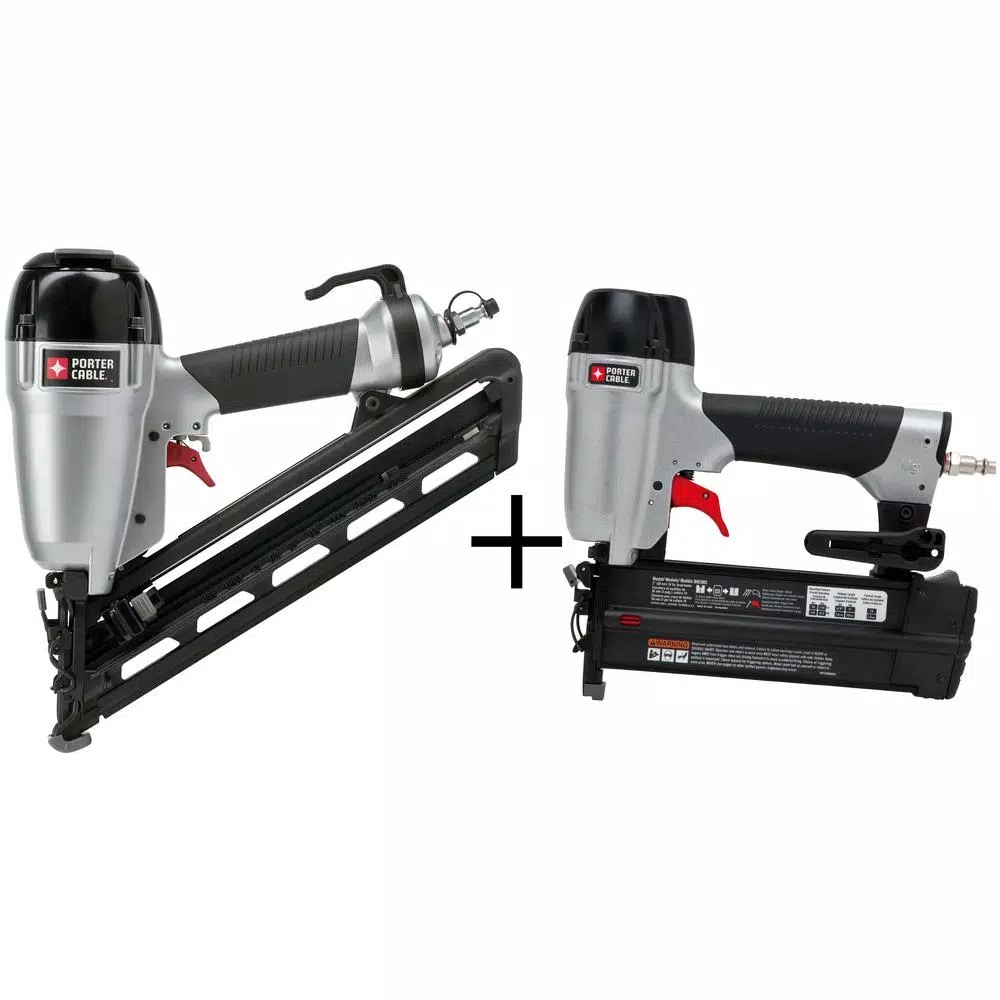 Nail Guns Porter-Cable 15-Gauge Pneumatic 2-1/2 In. Angled Finish Nailer Kit With Bonus 18-Gauge Brad Nailer Kit 3 Nail Guns Porter-Cable 15-Gauge Pneumatic 2-1/2 In. Angled Finish Nailer Kit With Bonus 18-Gauge Brad Nailer Kit