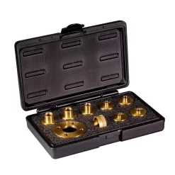 Woodworking Tool Accessories POWERTEC 10-Piece Solid Brass Template Guide Kit With Adaptor Includes 7 Router Guides And 2 Lock Nuts And Adaptor