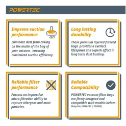 Wet & Dry Vacuum Accessories POWERTEC 10 Gal. – 14 Gal. High Efficiency Filter Bags (3-Pack) -Deals Power Tool Accessories Store powertec vacuum bags 75024 4f 1000