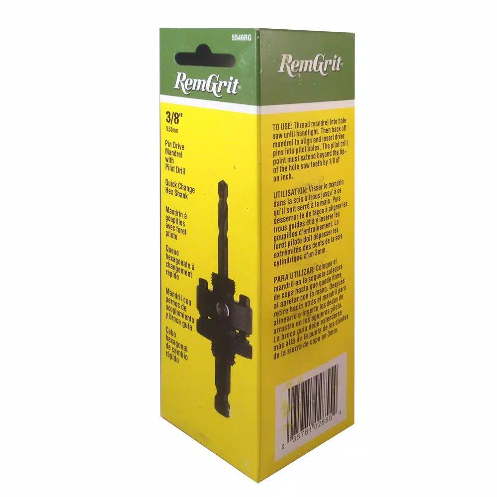 Drill Bits RemGrit 3/8 In. Hex Shank Mandrel With 3-1/4 In. X 1/4 In. Pilot Drill 5 Drill Bits RemGrit 3/8 In. Hex Shank Mandrel With 3-1/4 In. X 1/4 In. Pilot Drill - Image 3