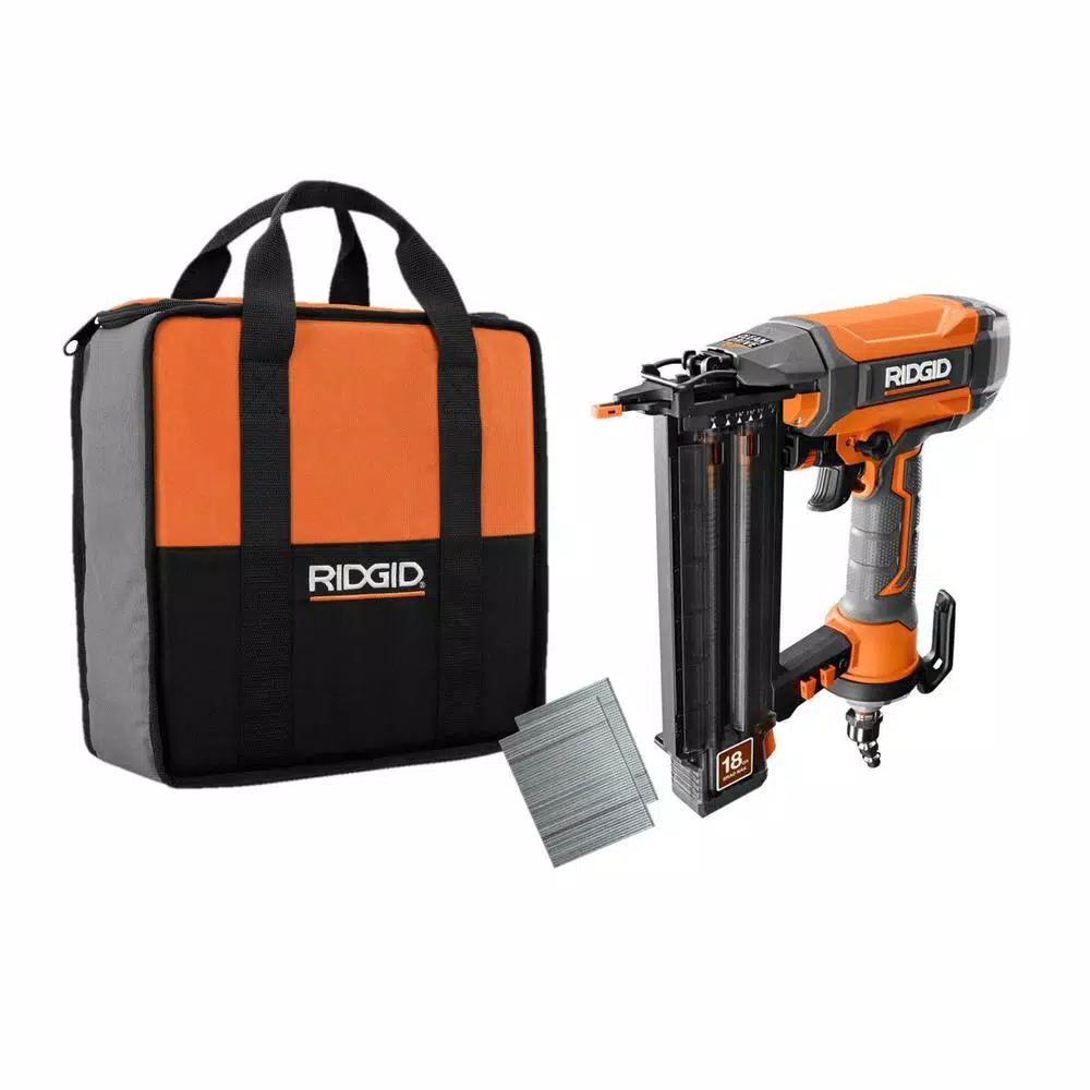 Nail Guns RIDGID 18-Gauge 2-1/8 In. Brad Nailer With CLEAN DRIVE Technology, Tool Bag, And Sample Nails 3 Nail Guns RIDGID 18-Gauge 2-1/8 In. Brad Nailer With CLEAN DRIVE Technology, Tool Bag, And Sample Nails