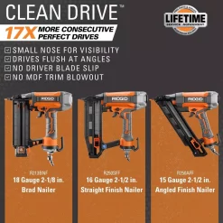 Nail Guns RIDGID 18-Gauge 2-1/8 In. Brad Nailer W/ CLEAN DRIVE Technology, Tool Bag, And Sample Nails W/ 1/4 In. 50 Ft. Lay Flat Air Hose -Deals Power Tool Accessories Store ridgid brad nailers r213bnf r5025lf 76 1000