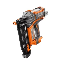 Nail Guns RIDGID 18-Volt Cordless Brushless HYPERDRIVE 16-Gauge 2-1/2 In. Straight Finish Nailer(Tool Only), Belt Clip, Bag, Sample Nails