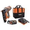 Nail Guns RIDGID 18-Volt Cordless Brushless HYPERDRIVE 16-Gauge 2-1/2 In Straight Finish Nailer, 2 Ah Battery, Charger, Belt Clip And Bag