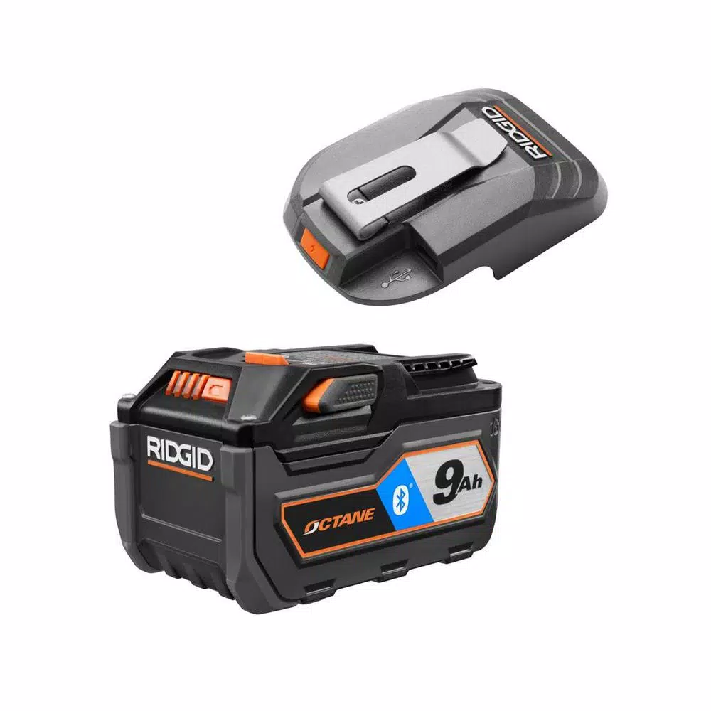 Power Tool Batteries RIDGID 18-Volt OCTANE Bluetooth 9.0 Ah Battery With 18-Volt USB Portable Power Source With Activate Button 3 Power Tool Batteries RIDGID 18-Volt OCTANE Bluetooth 9.0 Ah Battery With 18-Volt USB Portable Power Source With Activate Button