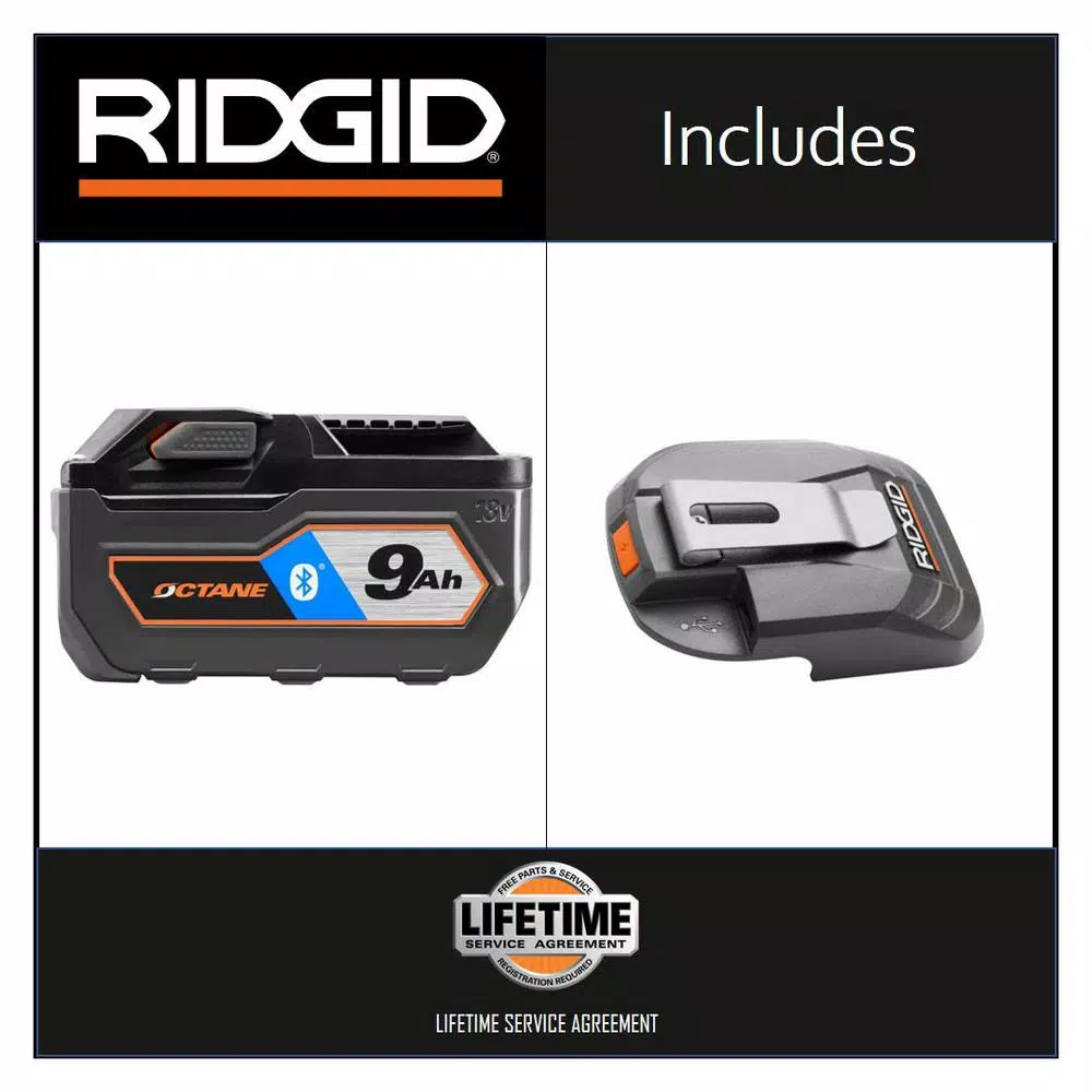 Power Tool Batteries RIDGID 18-Volt OCTANE Bluetooth 9.0 Ah Battery With 18-Volt USB Portable Power Source With Activate Button 4 Power Tool Batteries RIDGID 18-Volt OCTANE Bluetooth 9.0 Ah Battery With 18-Volt USB Portable Power Source With Activate Button - Image 2