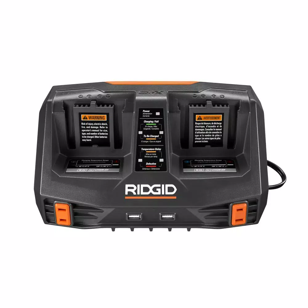 Power Tool Battery Chargers RIDGID 18-Volt Dual Port Dual Chemistry Sequential Charger With Dual USB Ports 5 Power Tool Battery Chargers RIDGID 18-Volt Dual Port Dual Chemistry Sequential Charger With Dual USB Ports - Image 3